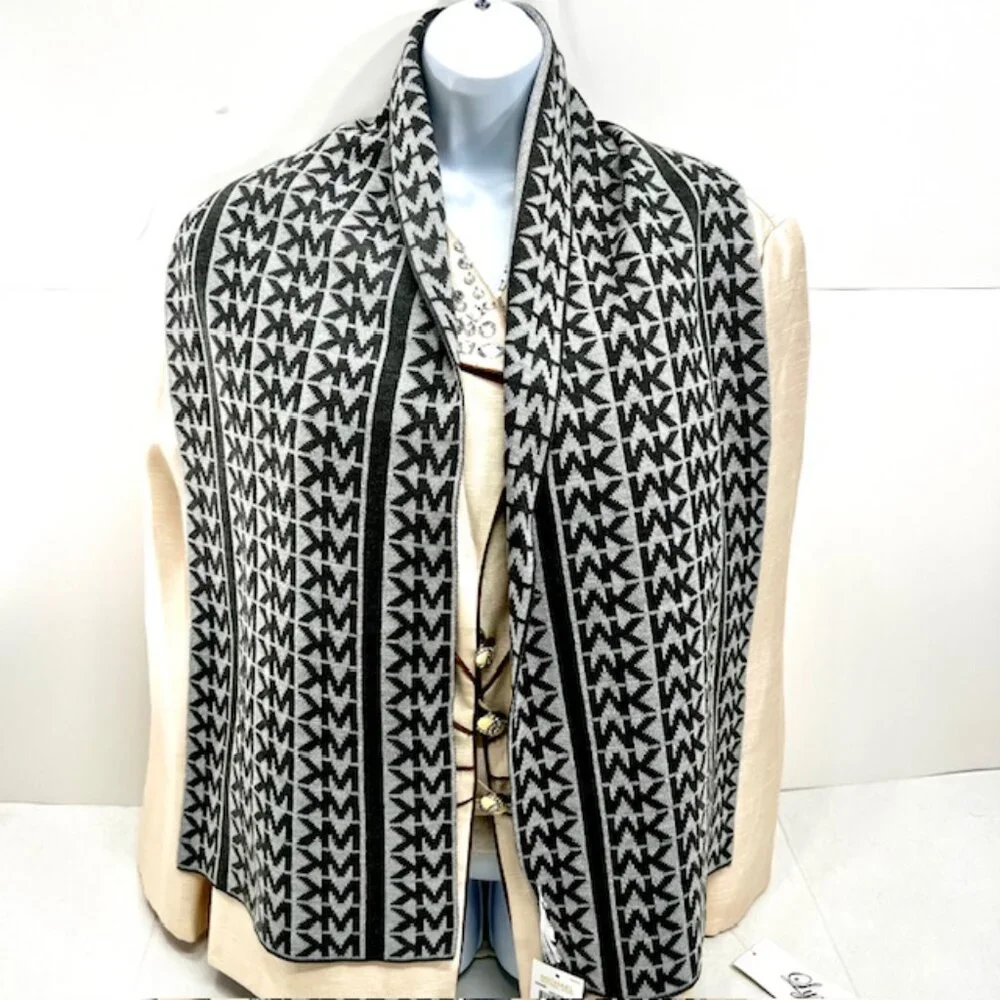 New Men/Women Michael Kors Scarf Grey/Silver Metalic MK Logo 66
